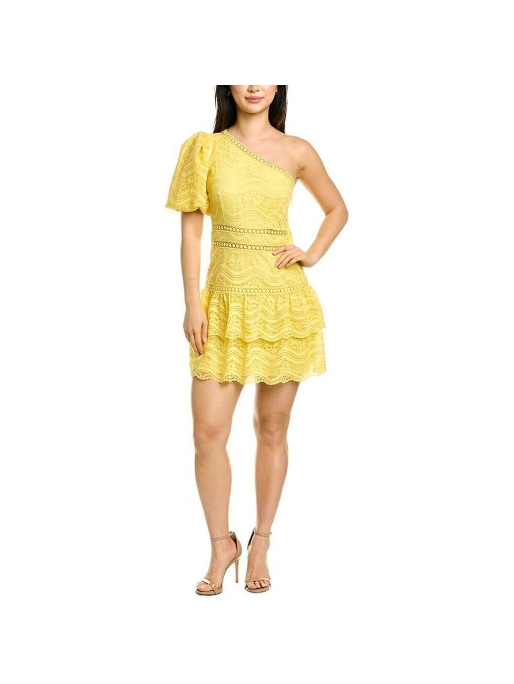 Saylor Jorden One-Shoulder Lace Mini Dress Canary Yellow Women’s Small